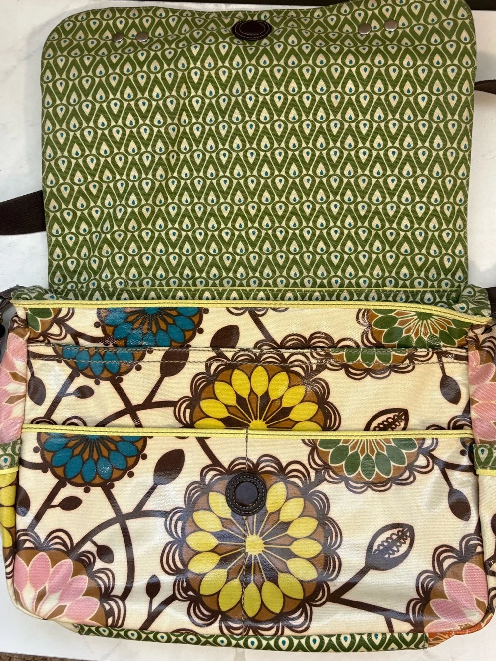 Fossil Keyper Canvas Coated Floral Messenger Crossbody Bag Boho Travel Hippie